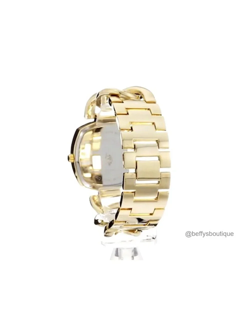 Gold-Tone Chain Bracelet Watch, Square Rhinestone Dial, Quartz